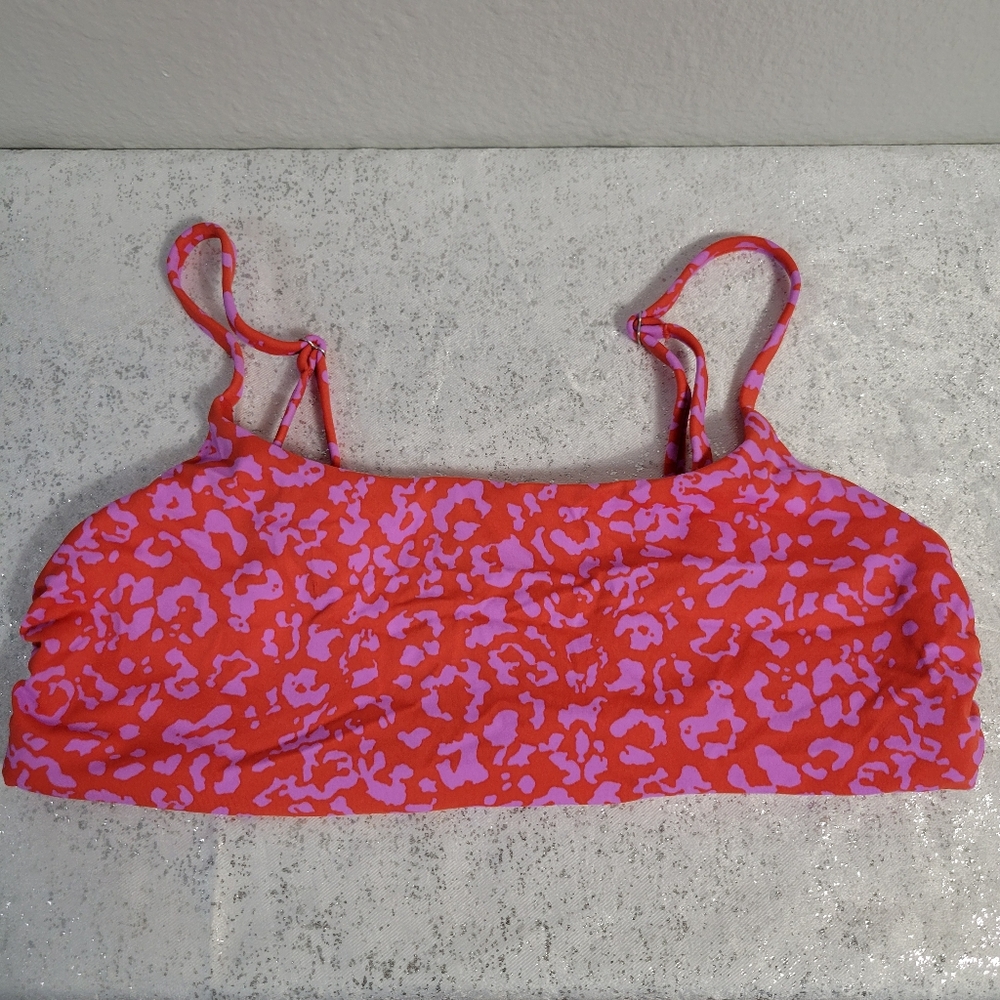 Athleta Red and Violet Leopard Print Scoop Bikini Top